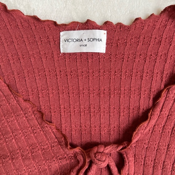 Victoria + Sophia Cropped Cardigan Womens Terracotta Tie-Front Sweater Size S - Picture 3 of 9